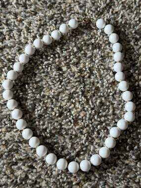 Vintage White Milk Glass Bead Necklace with 12K Gold Filled Clasp